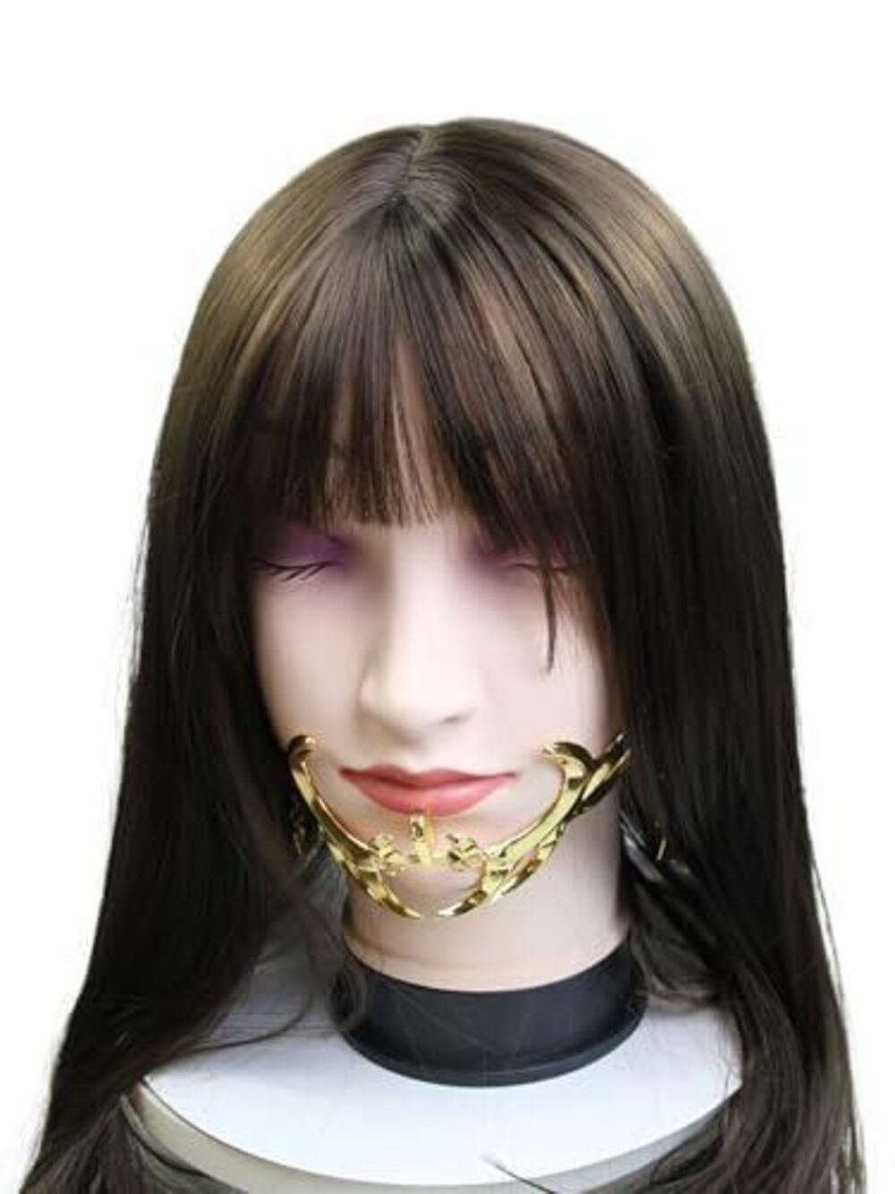 8450 Cyber Punk Half Mask Y2K Metal Face Mask Liquid Irregular Cyborg Face